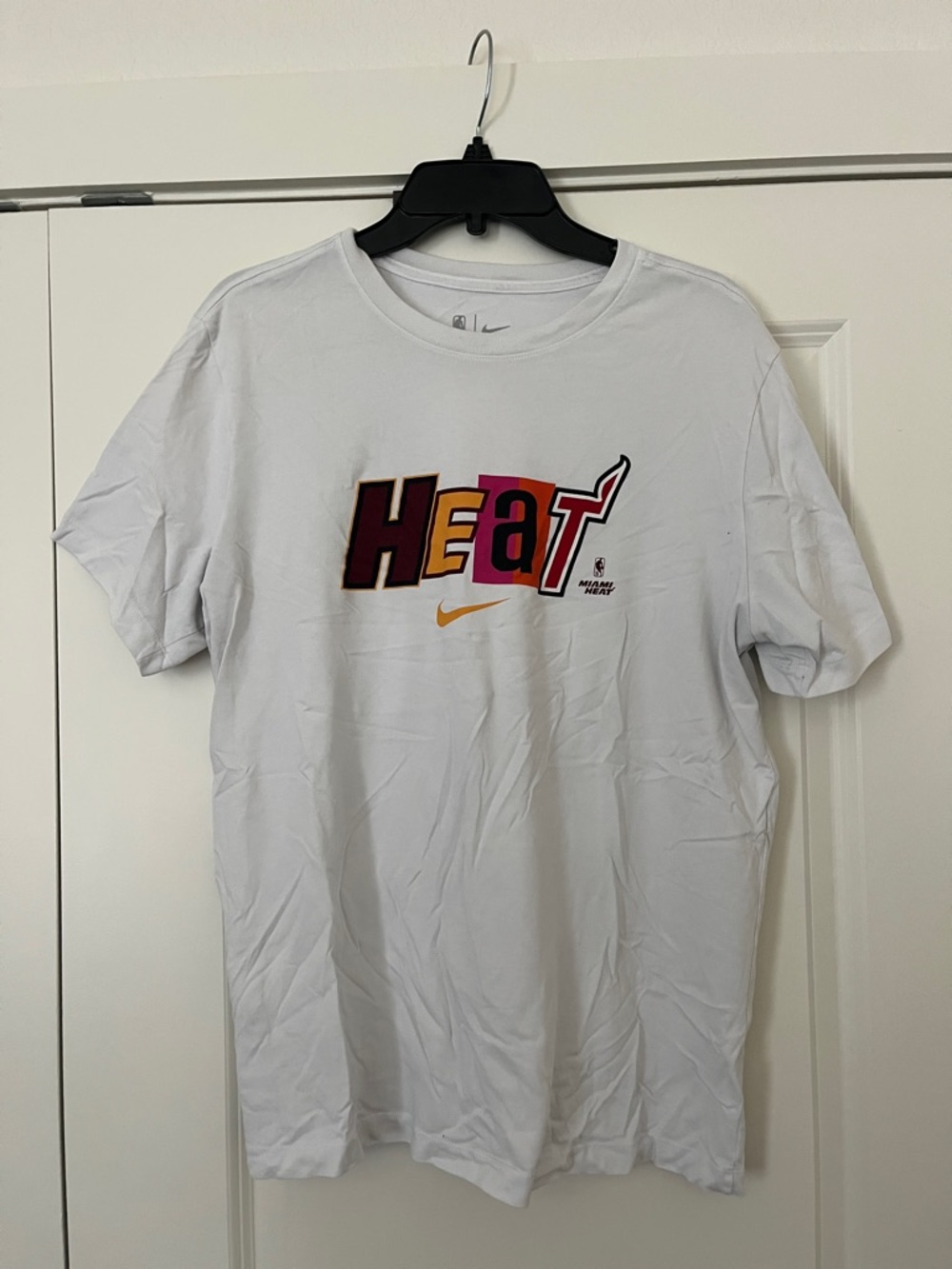 Nike White Miami Heat Graphic Tee with Maroon and Gold Logo